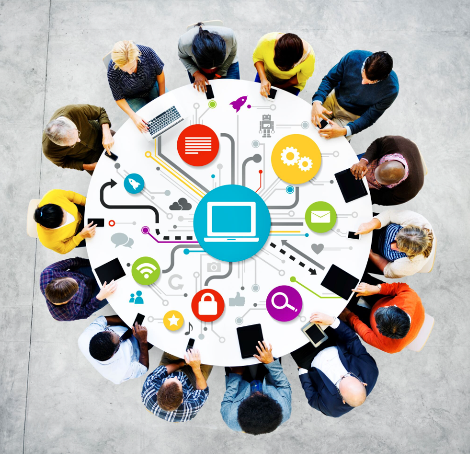 graphic of people sitting around a table